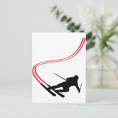 ダウンヒルスキーのスキー赤いトラック ポストカード (スタンド正面)