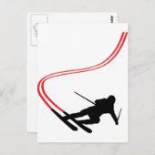 ダウンヒルスキーのスキー赤いトラック ポストカード (正面/裏面)