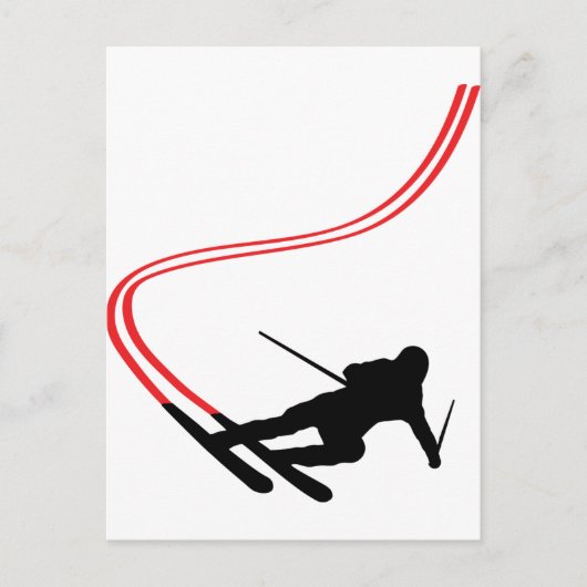 ダウンヒルスキーのスキー赤いトラック ポストカード (正面)