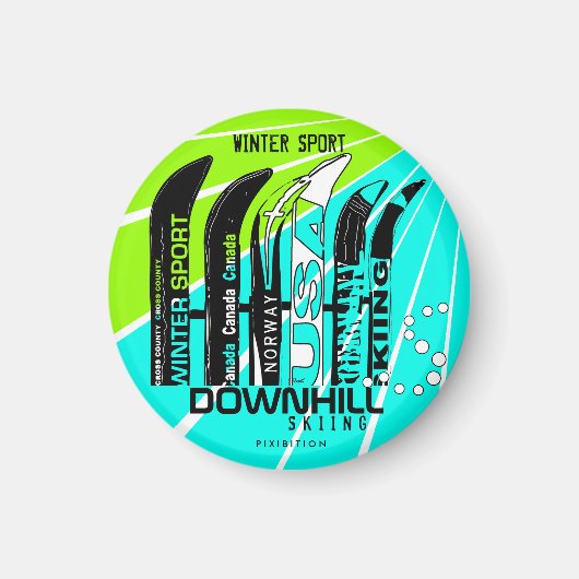 ダウンヒルスキーチャンピオンズスノーブレードCAラウンドマグネット マグネット (正面)