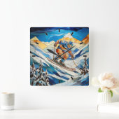 ダウンヒルスキーヤーウォールクロック スクエア壁時計 (ホーム)