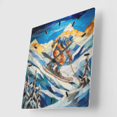 ダウンヒルスキーヤーウォールクロック スクエア壁時計 (傾斜)