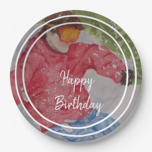 ダウンヒルスキーヤーハッピーバースデーパーティー ペーパープレート (正面)