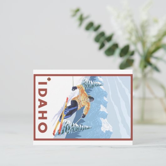 ダウンヒルスノースキーヤー – アイダホ ポストカード (スタンド正面)