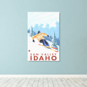ダウンヒルスノースキーヤー – サンバレー，アイダホ キャンバスプリント (インサイチュ (ウッドフロア))