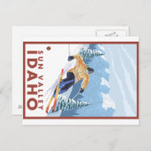 ダウンヒルスノースキーヤー – サンバレー，アイダホ ポストカード (正面/裏面)