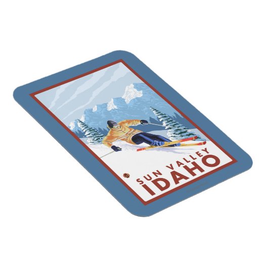 ダウンヒルスノースキーヤー – サンバレー,アイダホ マグネット (右側)