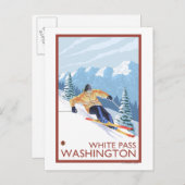 ダウンヒルスノースキーヤー – ホワイトパス,ワシントン ポストカード (正面/裏面)
