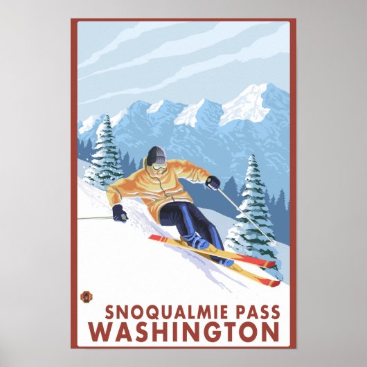 ダウンヒルスノースキーヤー – Snoqualmie Pass, WA ポスター (正面)
