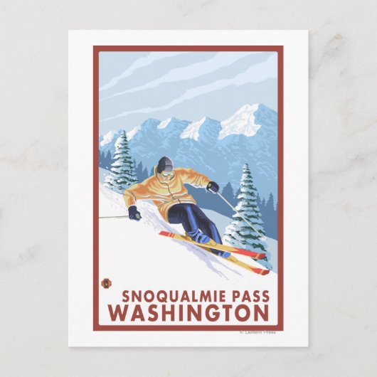 ダウンヒルスノースキーヤー – Snoqualmie Pass, WA ポストカード (正面)