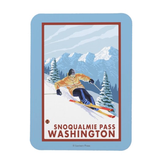 ダウンヒルスノースキーヤー – Snoqualmie Pass, WA マグネット (縦)