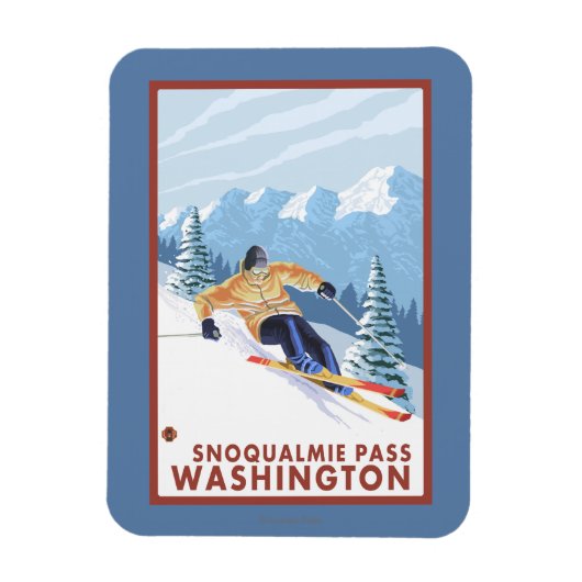 ダウンヒルスノースキーヤー – Snoqualmie Pass, WA マグネット (縦)