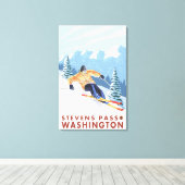 ダウンヒルスノースキーヤー – Stevens Pass, キャンバスプリント (インサイチュ (ウッドフロア))