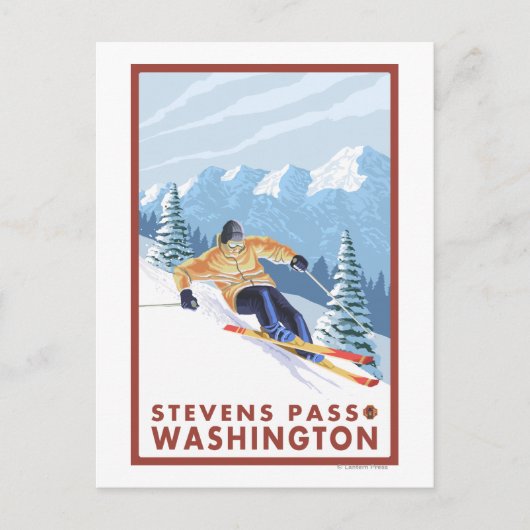 ダウンヒルスノースキーヤー – Stevens Pass, ポストカード (正面)