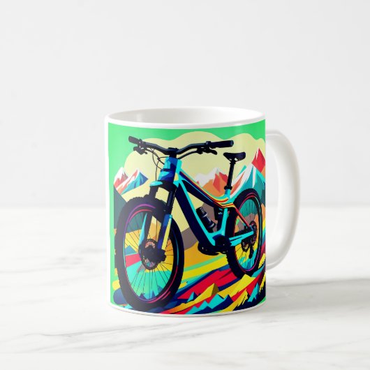 ダウンヒルマウンテンバイクバイクアート コーヒーマグカップ (正面右)