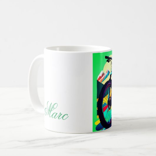 ダウンヒルマウンテンバイクバイクアート コーヒーマグカップ (正面左)