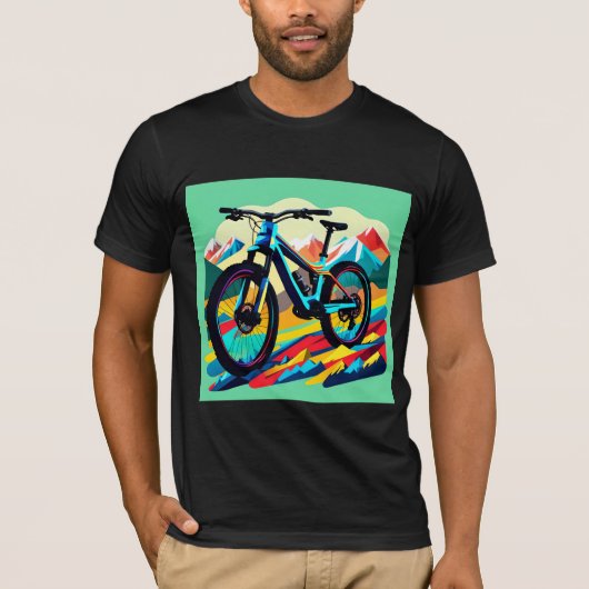 ダウンヒルマウンテンバイクバイクアート Tシャツ (正面)