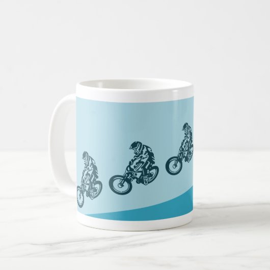 ダウンヒルマウンテンバイク、大きなエアジャンプ コーヒーマグカップ (正面左)