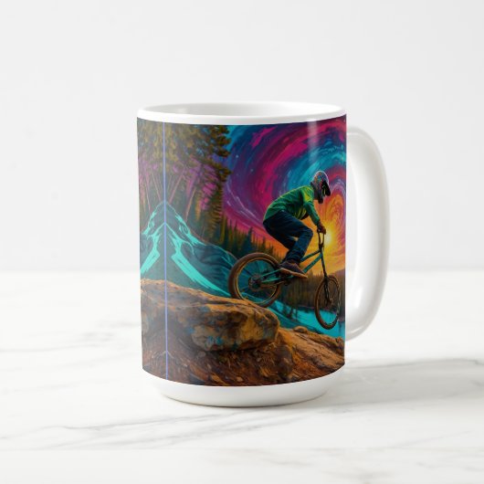 ダウンヒルBMXライドバイアフォレストレイク コーヒーマグカップ (正面右)
