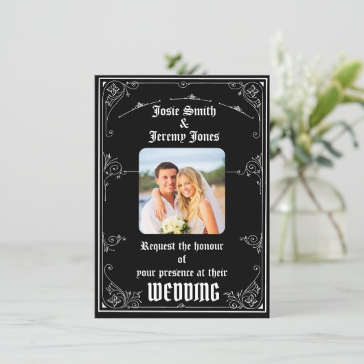 ダウンロードミニマル可能なフォト結婚式招待状カード 招待状 (スタンド正面)