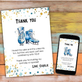 ダウンロード可能なアイススケートの誕生日お礼カード 招待状