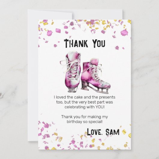 ダウンロード可能なアイススケートの誕生日お礼カード 招待状 (正面)