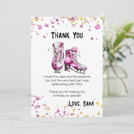 ダウンロード可能なアイススケートの誕生日お礼カード 招待状 (スタンド正面)