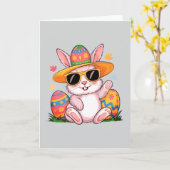 ダウンロード可能なイースターバニー折り畳みグリーティングカード カード (黄色い花)