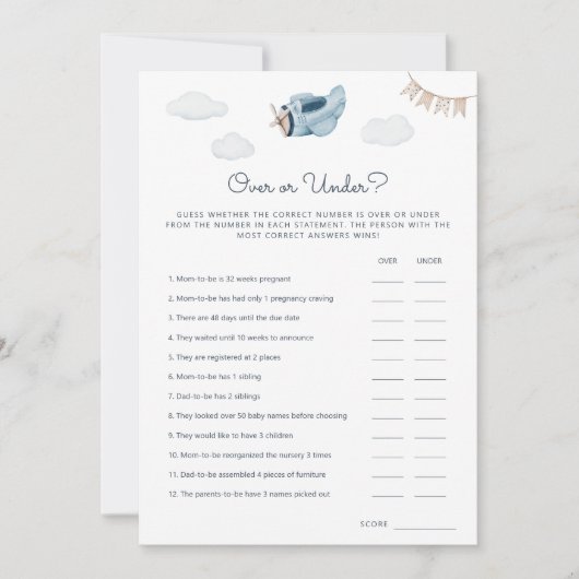 ダウンロード可能なオーバー・オア・アンダーゲームカード 招待状 (正面)