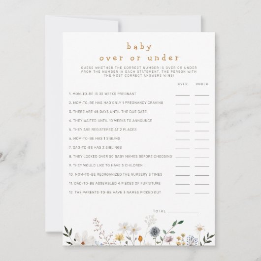 ダウンロード可能なカードの上または下のワイルドフラワーベビー 招待状 (正面)