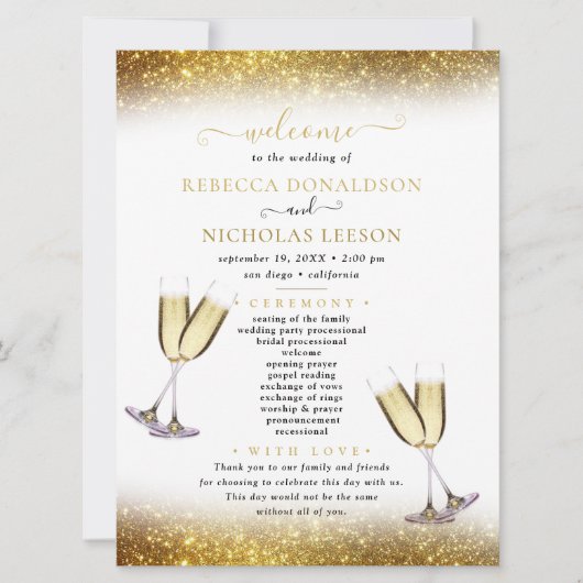 ダウンロード可能なゴールドグリッターカリグラフィーウェディング 招待状 (正面)