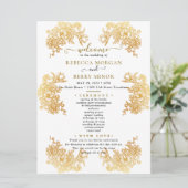 ダウンロード可能なゴールドチックブーケ結婚式プログラム 招待状 (スタンド正面)