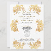 ダウンロード可能なゴールドンチックブーケ結婚式プログラム 招待状 (正面)