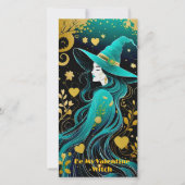 ダウンロード可能なティール(緑がかった色)ゴシック様式のバレンティンウィッチ文字 シーズンカード (正面)