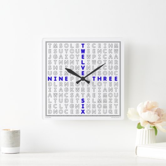 ダウンロード可能なパズル付きWord検索時計(青) スクエア壁時計 (ホーム)