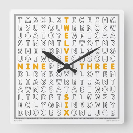 ダウンロード可能なパズル(オレンジ) スクエア壁時計 (正面)