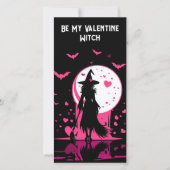 ダウンロード可能なピンクの魔法の魔女バレンタインデー シーズンカード (正面)