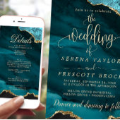 ダウンロード可能なブルーエメラルド金ゴールド結婚式招待状 招待状