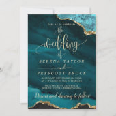 ダウンロード可能なブルーエメラルド金ゴールド結婚式招待状 招待状 (正面)