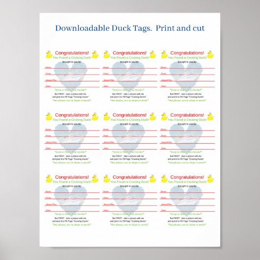 ダウンロード可能なプリントとカットアヒルラベル ポスター (正面)