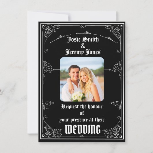 ダウンロード可能なミニマルな写真付きウェディング招待状カード 招待状 (正面)