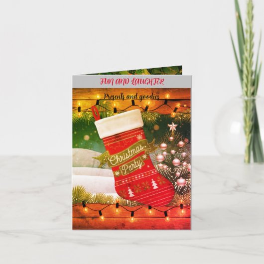 ダウンロード可能な折り畳み招待状クリスマスストッキング 招待状 (正面)