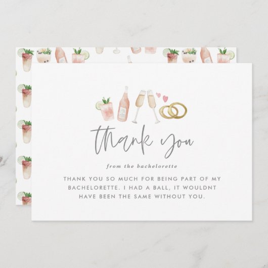 ダウンロード可能な水彩のバチェロレッテ(花嫁の最後の独身パーティー)お礼 招待状 (正面/裏面)