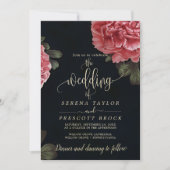 ダウンロード可能な繊細な赤い花のウェディング 招待状 (正面)