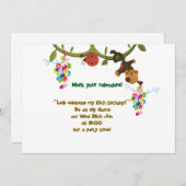 ダウンロード可能な誕生日招待カード サル 招待状 (正面/裏面)