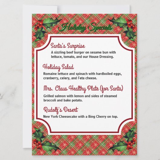 ダウンロード可能な赤い格子模様の休日のスペシャル・メニュー シーズンカード (正面)