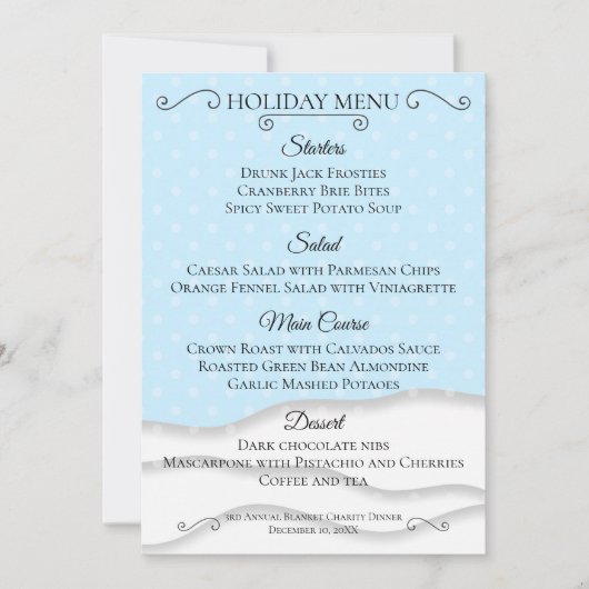 ダウンロード可能な雪の冬の休日クリスマスメニュー 招待状 (正面)