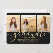 ダウンロード可能な4フォトブラック&金ゴールド卒業パーティー 招待状 (正面)