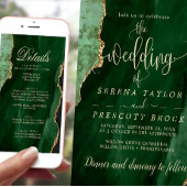 ダウンロード可能グリーンエメラルド金ゴールド結婚式招待状 招待状