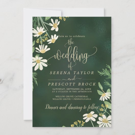 ダウンロード可能セージグリーンフローラ結婚式招待状 招待状 (正面)